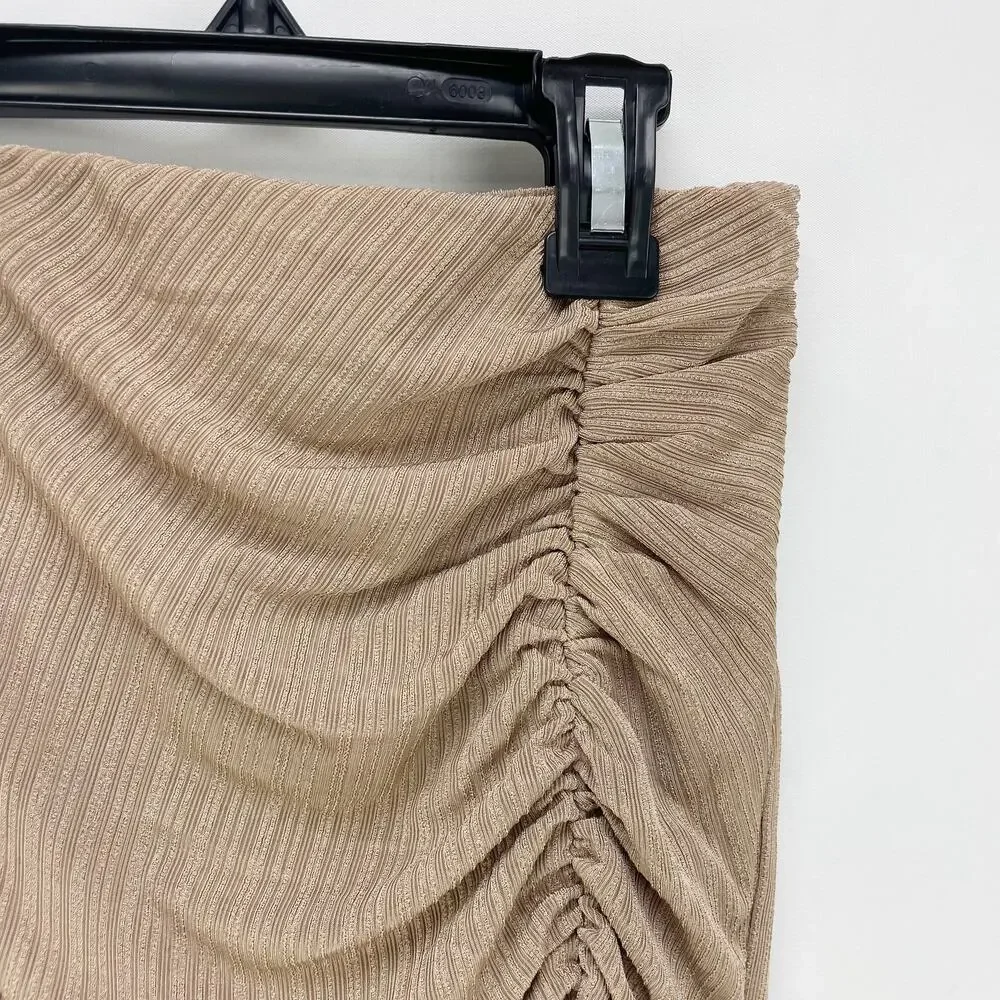 Naked Wardrobe Womens Ruched Mini Skirt XS Tan Pull On NWOT